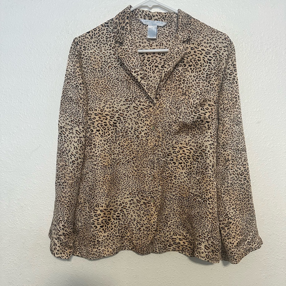 August silk 100% silk Leopard Print Pajama Set - Picture 12 of 13